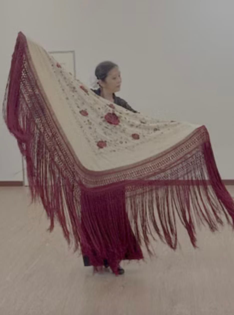 Shun Clayton flowing a traditional embroidered flamenco shawl (mantón)
